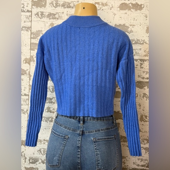 Madewell 55% Wool Blue Ribbed Knit Cropped Sweater - Picture 2 of 4
